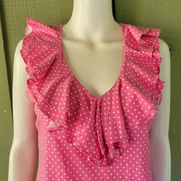 LAUREN Ralph Lauren Pink Polka Dot Ruffle Neckline Top Medium M - Picture 2 of 4